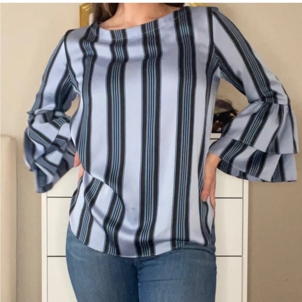 Loft Blue Vertical Stripe Blouse